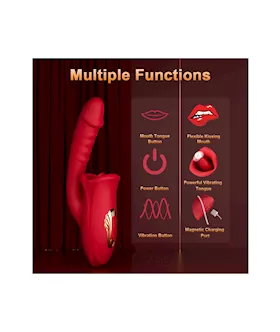 Dual Stimulation Vibrator With Licking Tongue And Realistic Dildo