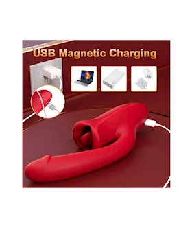 Dual Stimulation Vibrator With Licking Tongue And Realistic Dildo
