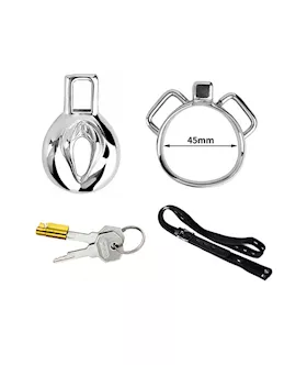 Imprisoned Sissy Stainless Steel Chastity Cage With Belt