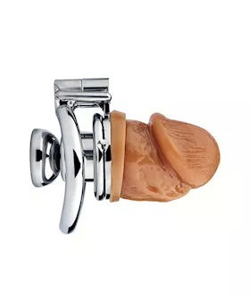 Button Hex Lock Inverted Chastity Cage With Dildo Attachment