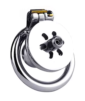 Button Key Locked Inverted Chastity Cage With Dildo Attachment