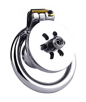Button Key Locked Inverted Chastity Cage With Dildo Attachment