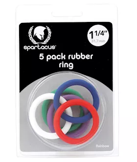 Spartacus 1.25" Rubber Cock Ring Set - Rainbow Pack Of 5
