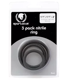 Spartacus Nitrile Cock  Ring Set - Black Pack Of 3