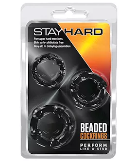Blush Stay Hard Beaded Cock Rings 3 Pack - Black