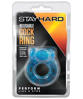 Blush Stay Hard Vibrating Reusable Cock Ring - Blue
