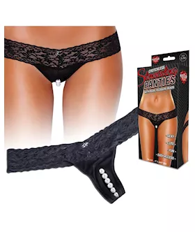 Hustler Stimulating Panties W/pearl Pleasure Beads Black S/m