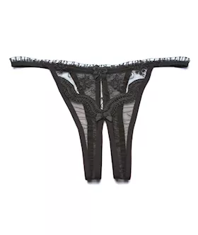 Scalloped Embroidery Crotchless Panty Black O/s