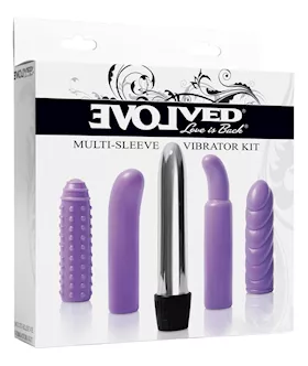 Evolved Multi Sleeve Vibrator Kit W/4 Textured Sleeves & Vibe - Purple