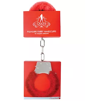 Shots Ouch Furry Pleasure Handcuffs - Red
