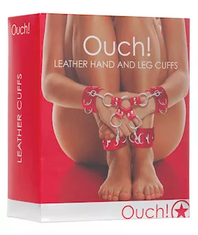 Shots Ouch Leather Hand & Leg Cuffs - Red