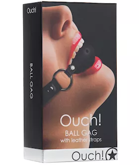 Shots Ouch Ball Gag W/leather Straps - Black