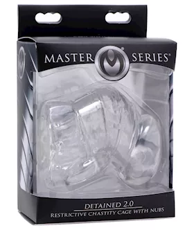 Master Series Detained 2.0 Restrictive Chastity Cage W/nubs - Clear
