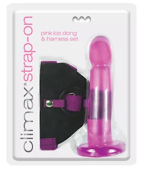Climax Strap On Pink Ice Dong & Harness Set