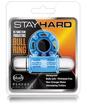 Blush Stay Hard Mega Vibrating Bull Ring - Blue