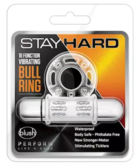 Blush Stay Hard 10 Function Vibrating Bull Ring Cock Ring - Clear