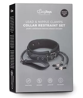 Easy Toys Faux Leather Collar W/nipple Chains - Black