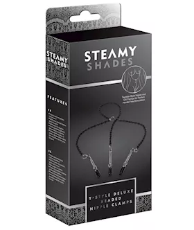 Steamy Shades Y-style Deluxe Beaded Nipple Clamps - Black/silver