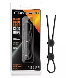 Blush Stay Hard Silicone Double Loop Cock Ring - Black