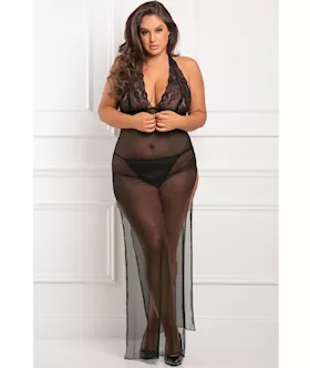 Rene Rofe All Out 2 Pc Gown Set Black 1x/2x