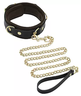 Spartacus Collar & Leash - Brown Leather W/gold Accent Hardware