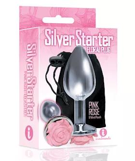 The 9's The Silver Starter Rose Floral Stainless Steel Butt Plug - Pink