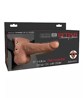 Fetish Fantasy Series 6" Hollow Rechargeable Strap On W/balls - Tan