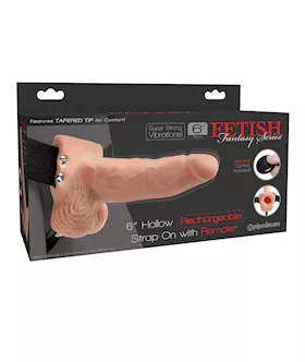 Fetish Fantasy Series 6" Hollow Rechargeable Strap On W/remote - Flesh