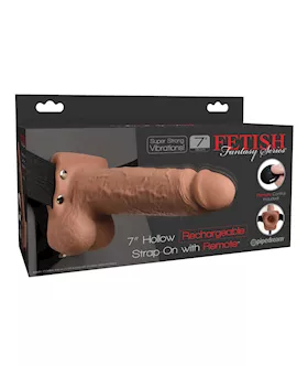 Fetish Fantasy Series 7" Hollow Rechargeable Strap On W/remote - Tan