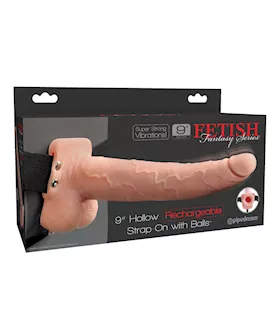 Fetish Fantasy Series 9" Hollow Rechargeable Strap On W/balls - Flesh