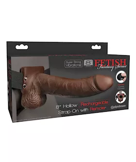 Fetish Fantasy Series 8" Hollow Rechargeable Strap On W/remote - Brown
