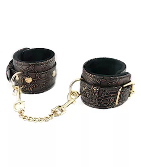 Spartacus Faux Fur Lining Wrist Restraints - Brown Floral Print