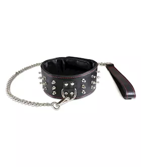 Sultra Lambskin 2 1/2" Studded Collar W/24" Chain - Black