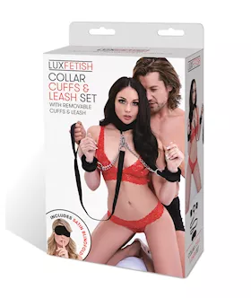 Lux Fetish Collar Cuffs & Leash Set - Removable