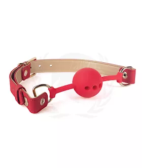 Spartacus Silicone Ball Gag W/red Gold Pu Straps - 46 Mm