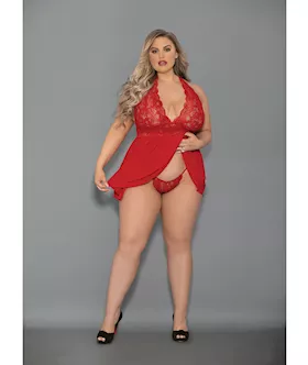 Euphoria Shorty Babydoll & Open Panty Red Qn