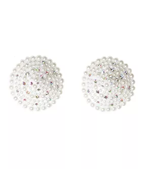 Pearl & Rhinestones Round Reusable Pasties - White O/s