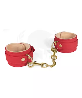 Spartacus Pu Ankle Cuffs W/plush Lining - Red