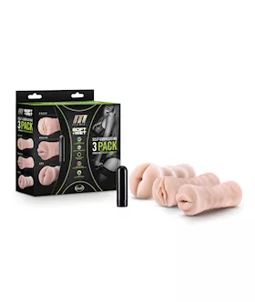 Blush M For Men Self Lubricating Vibrating Stroker Sleeve Kit - Vanilla Pack Of 3