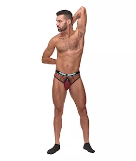 Cock Pit Fishnet Cock Ring Thong Red L/xl