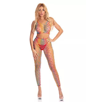Pink Lipstick Roy G. Biv 2 Pc Bodystocking Rainbow O/s