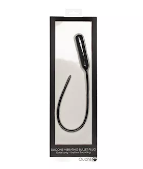 Shots Ouch Extra Long Urethral Sounding Silicone Vibrating Bullet Plug - Black