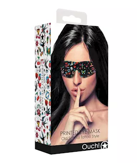 Shots Ouch Old School Tattoo Style Printed Eye Mask - Black