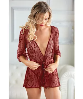 Allure Valentina Leopard Lace Robe & G-string Ruby O/s