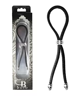 Bolo Cock Ring Leather Lasso Bead Slider W/skull Tips - Black/silver