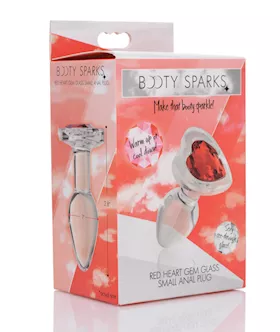 Booty Sparks Red Heart Gem Glass Anal Plug - Small
