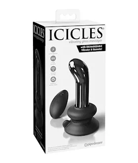 Icicles No. 84 Hand Blown Glass Vibrating Butt Plug W/remote - Black