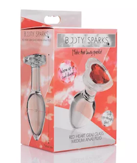 Booty Sparks Red Heart Gem Glass Anal Plug - Medium