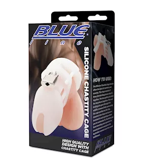 Blue Line Silicone Chastity Cage - White