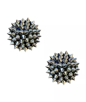 Neva Nude Burlesque Bowser Spike Pleather Reusable Silicone Pasties - Silver/black O/s